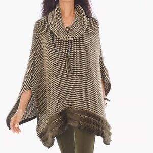 Chico’s Josephine Green and Gold Faux Fur Poncho